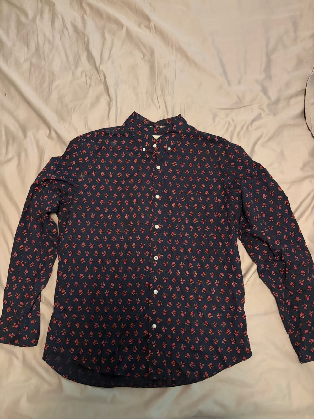 J. Crew Navy Button-Down Shirt with Red Floral Print